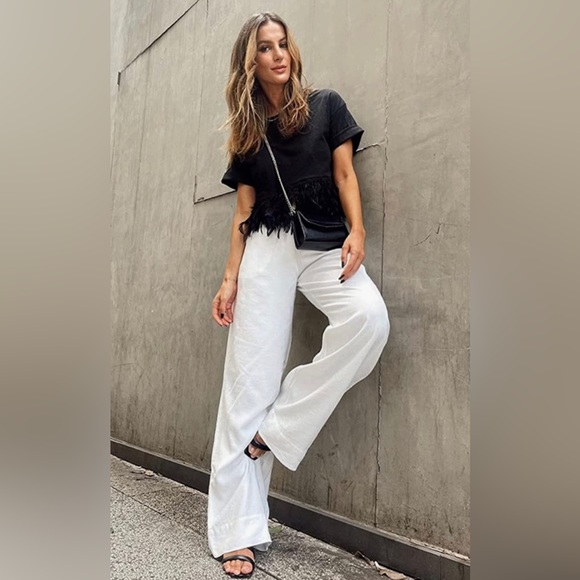 NWOT black top with feather trim - Small - Picture 3 of 4